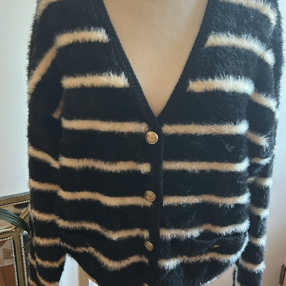 J Crew Lady Jacket Sweater in Striped Brushed Yarn Sz. Med NWT - Picture 6 of 9